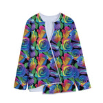 LGBT Pride Rainbow Roses Pattern Print Long Sleeve Short Coat
