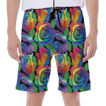 LGBT Pride Rainbow Roses Pattern Print Men's Beach Shorts