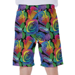 LGBT Pride Rainbow Roses Pattern Print Men's Beach Shorts