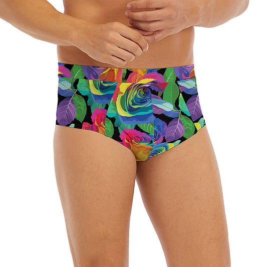 LGBT Pride Rainbow Roses Pattern Print Men's Briefs