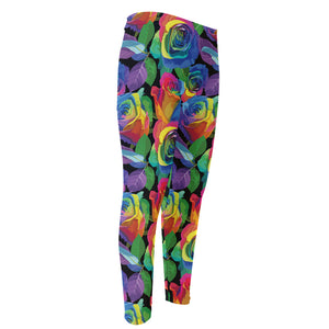 LGBT Pride Rainbow Roses Pattern Print Men's Compression Pants