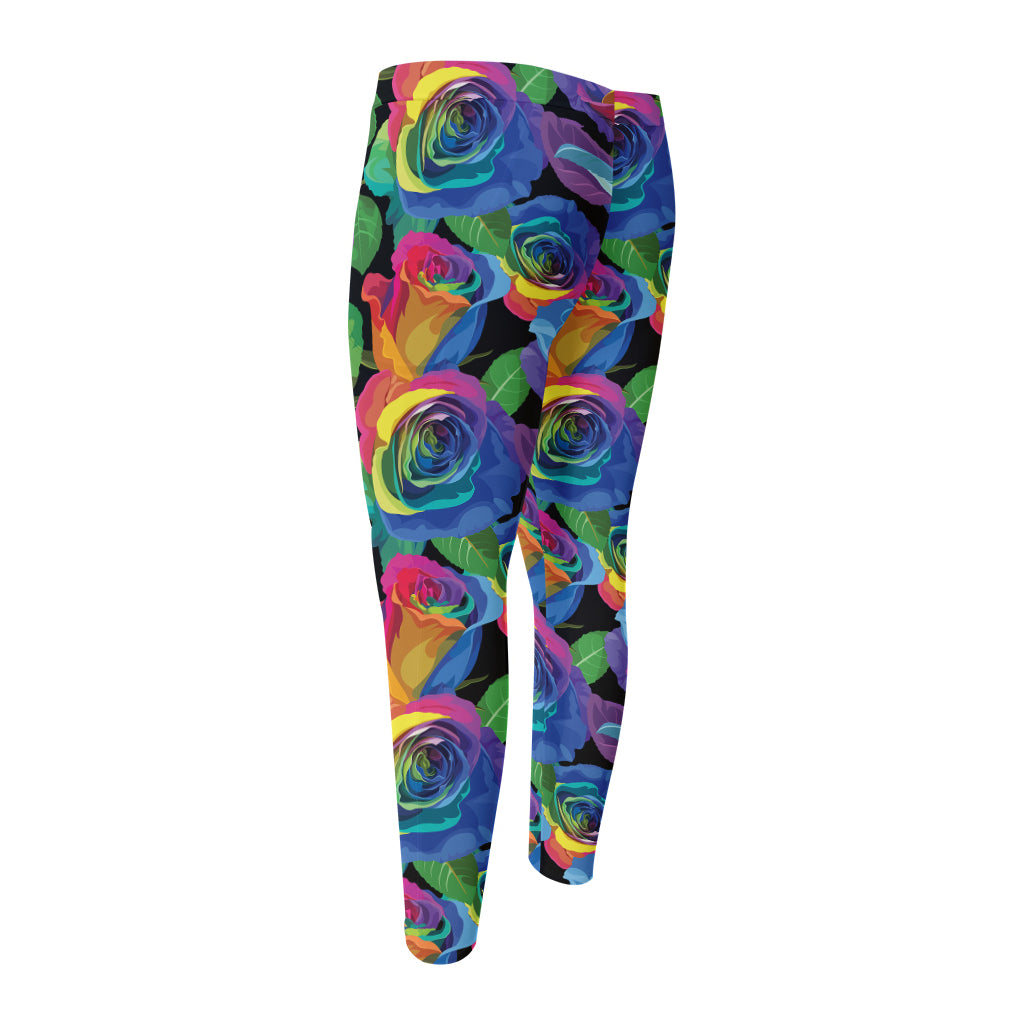 LGBT Pride Rainbow Roses Pattern Print Men's Compression Pants