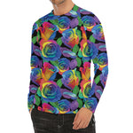 LGBT Pride Rainbow Roses Pattern Print Men's Long Sleeve Rash Guard