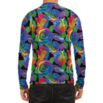 LGBT Pride Rainbow Roses Pattern Print Men's Long Sleeve Rash Guard