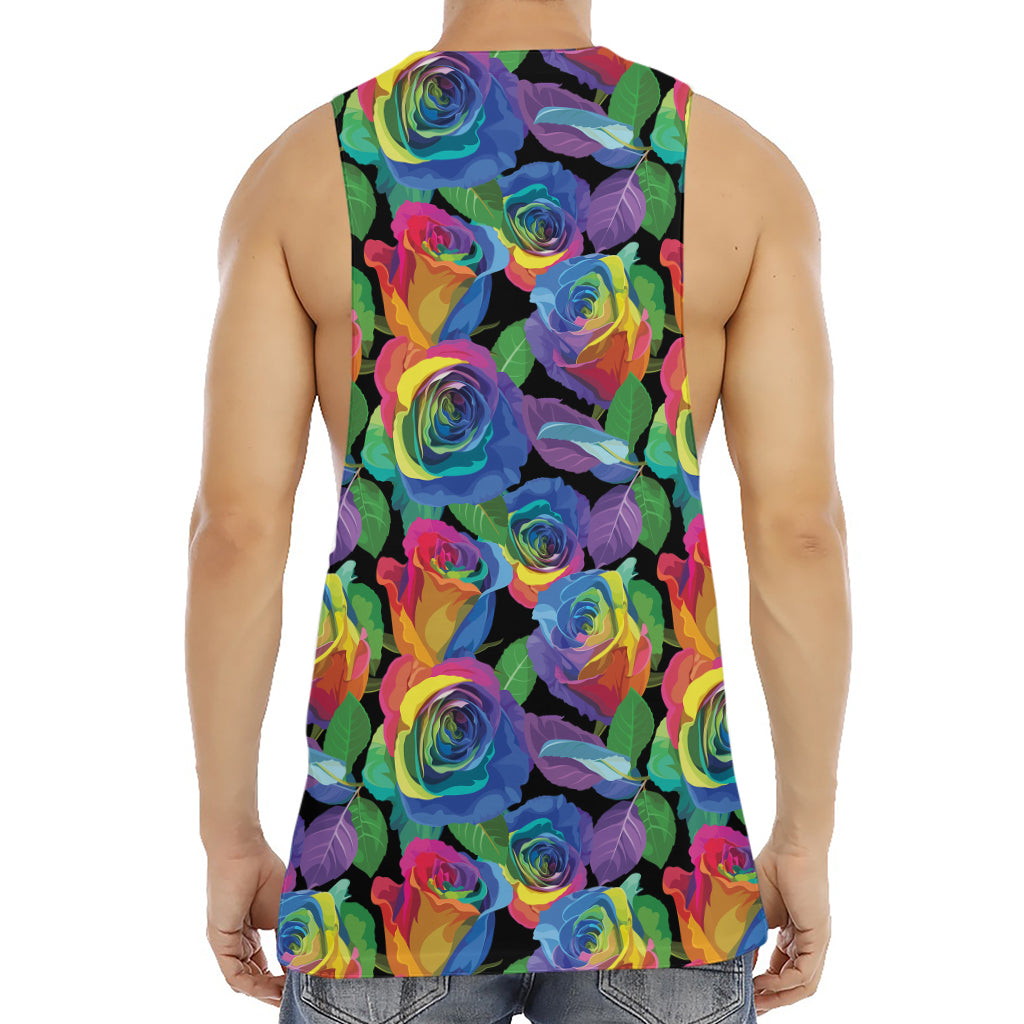 LGBT Pride Rainbow Roses Pattern Print Men's Muscle Tank Top
