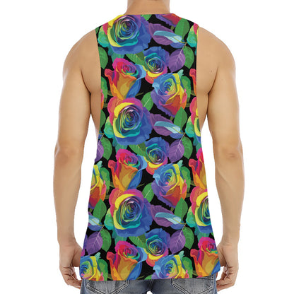 LGBT Pride Rainbow Roses Pattern Print Men's Muscle Tank Top