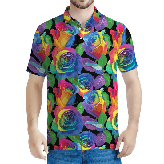 LGBT Pride Rainbow Roses Pattern Print Men's Polo Shirt