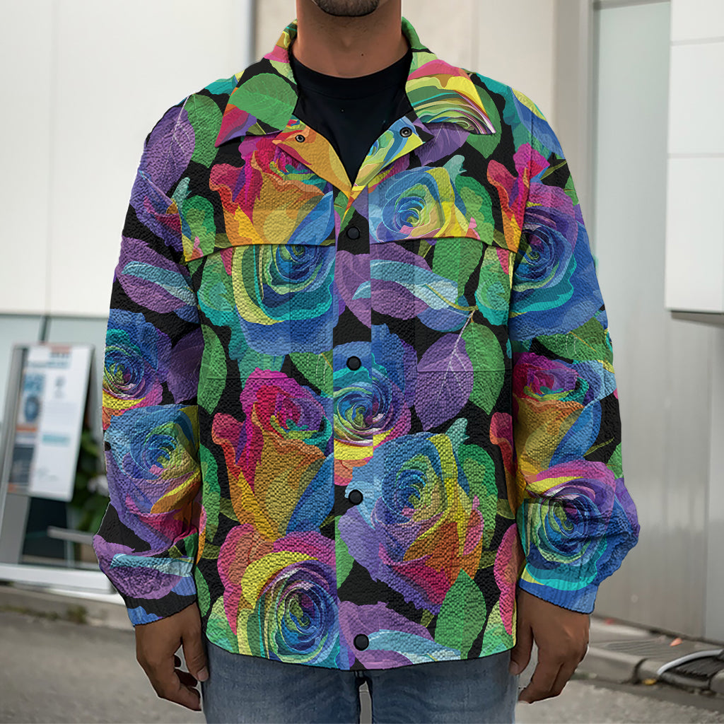 LGBT Pride Rainbow Roses Pattern Print Men's Shirt Jacket