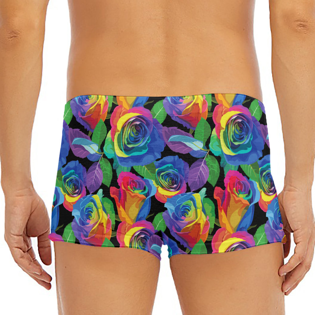 LGBT Pride Rainbow Roses Pattern Print Men's Short Boxer Briefs