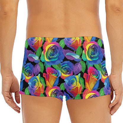 LGBT Pride Rainbow Roses Pattern Print Men's Short Boxer Briefs