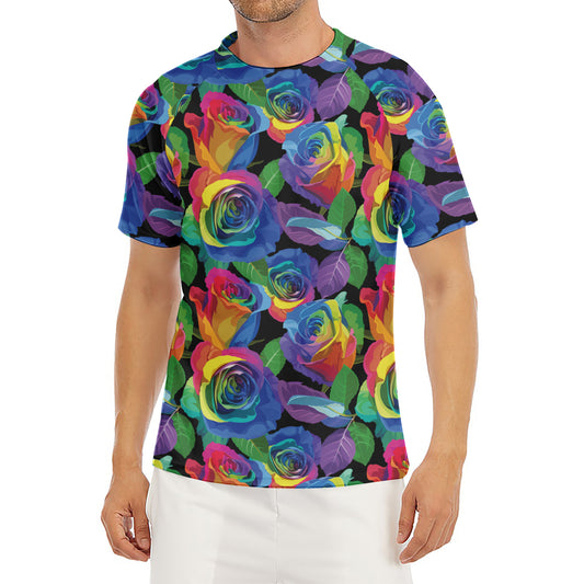 LGBT Pride Rainbow Roses Pattern Print Men's Short Sleeve Rash Guard