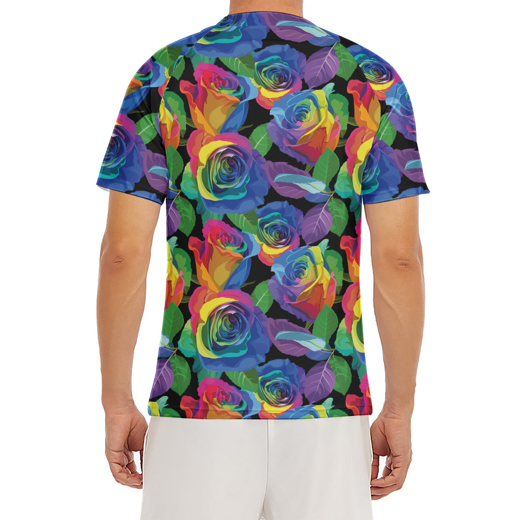 LGBT Pride Rainbow Roses Pattern Print Men's Short Sleeve Rash Guard