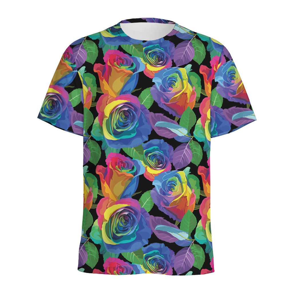 LGBT Pride Rainbow Roses Pattern Print Men's Sports T-Shirt