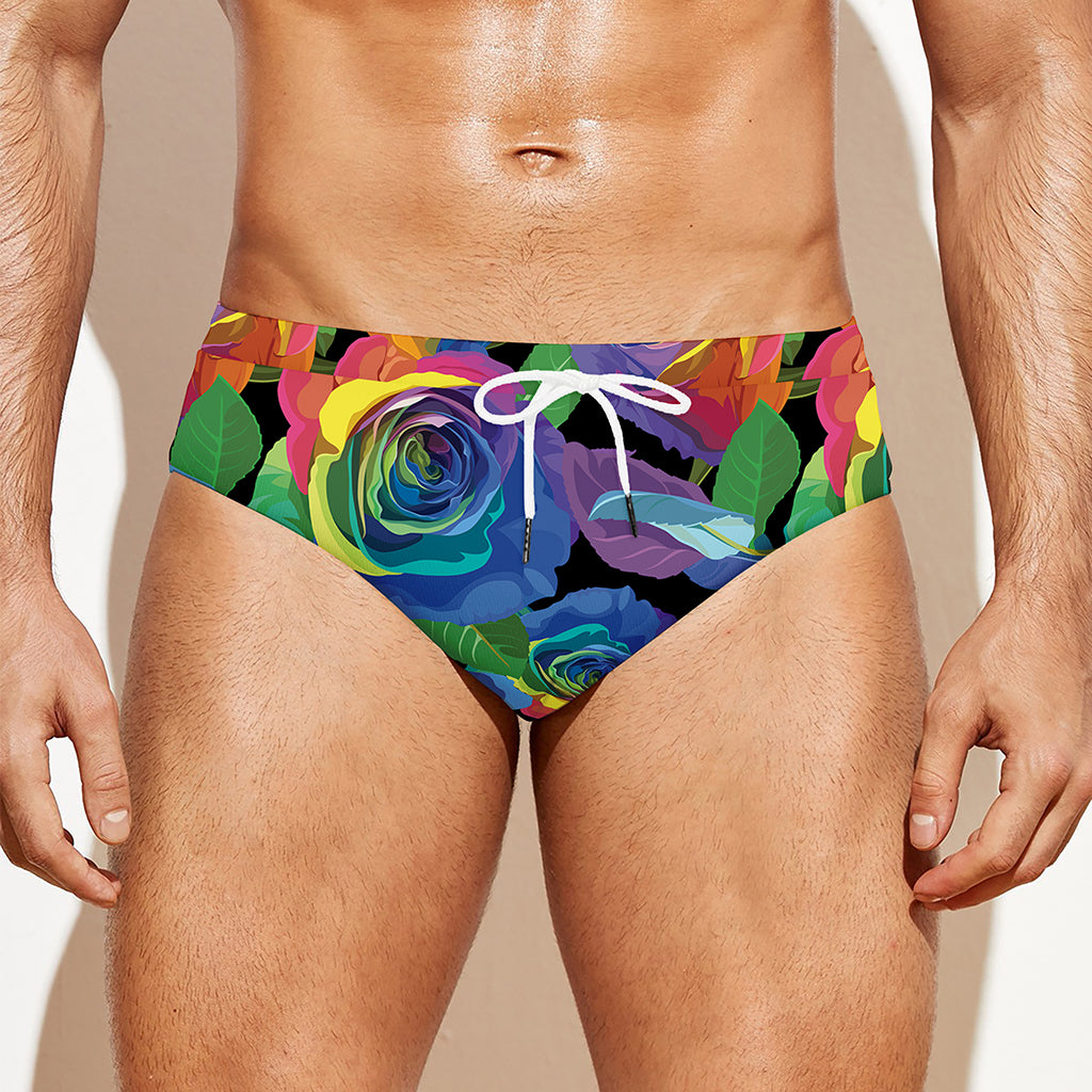 LGBT Pride Rainbow Roses Pattern Print Men's Swim Briefs