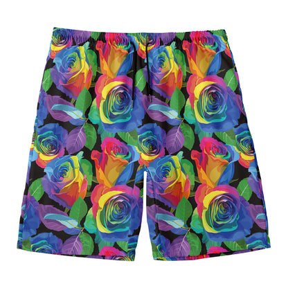 LGBT Pride Rainbow Roses Pattern Print Men's Swim Trunks