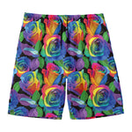 LGBT Pride Rainbow Roses Pattern Print Men's Swim Trunks