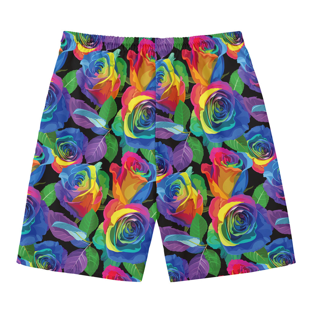 LGBT Pride Rainbow Roses Pattern Print Men's Swim Trunks