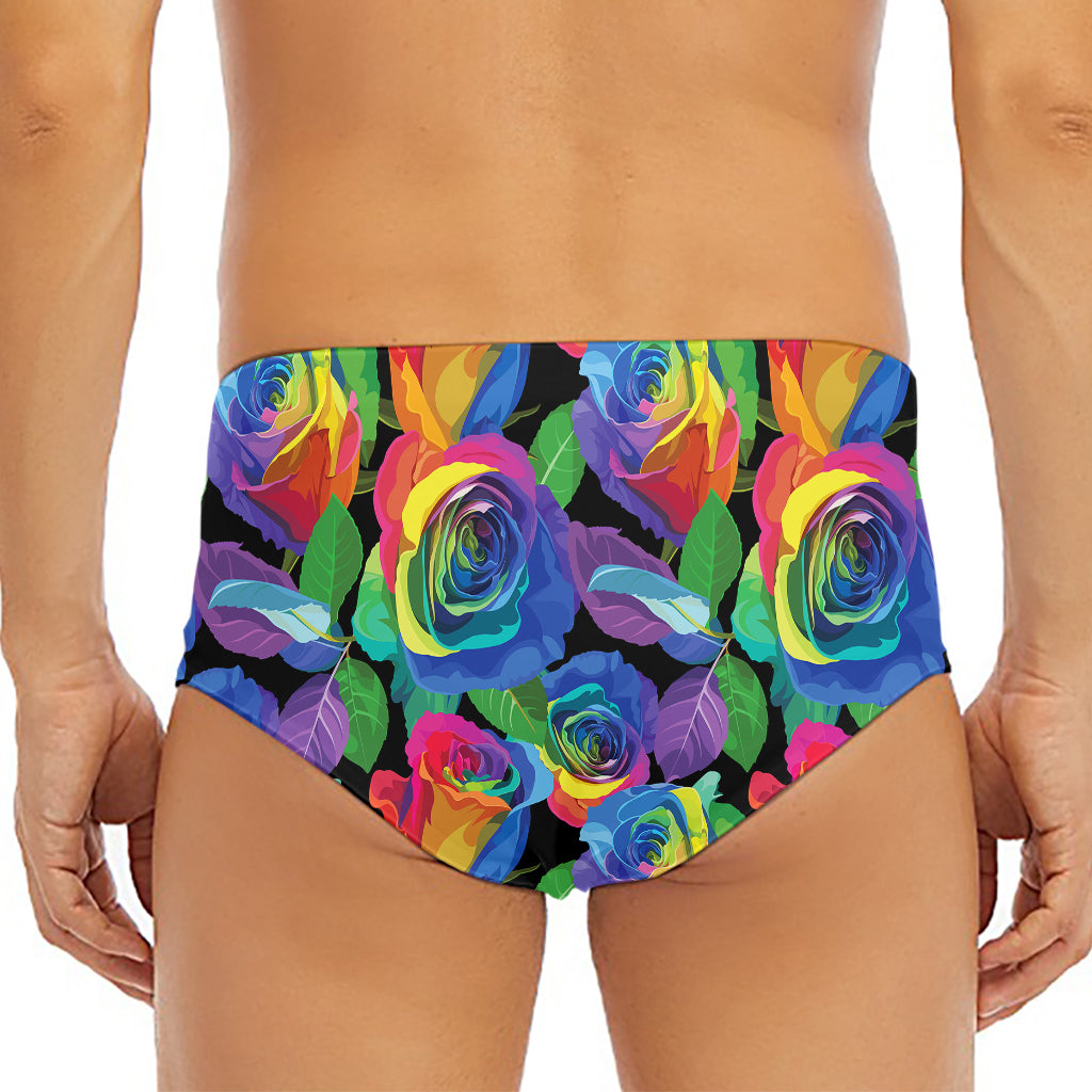 LGBT Pride Rainbow Roses Pattern Print Men's Triangle Swim Briefs
