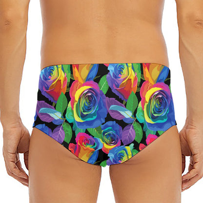 LGBT Pride Rainbow Roses Pattern Print Men's Triangle Swim Briefs