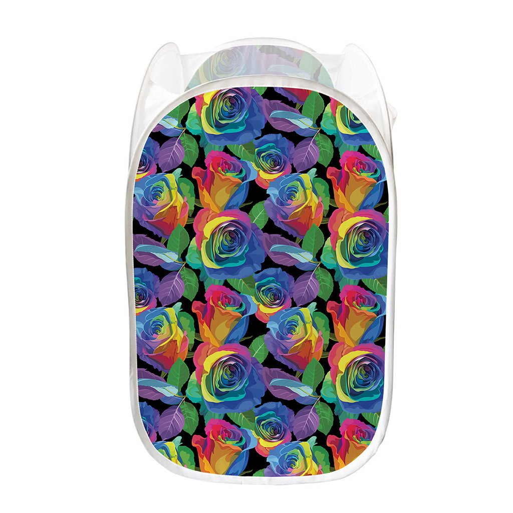 LGBT Pride Rainbow Roses Pattern Print Mesh Laundry Hamper
