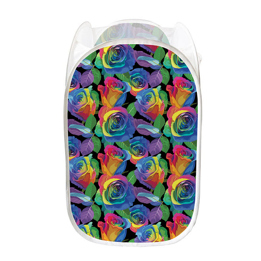 LGBT Pride Rainbow Roses Pattern Print Mesh Laundry Hamper