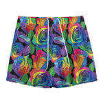 LGBT Pride Rainbow Roses Pattern Print Mesh Shorts