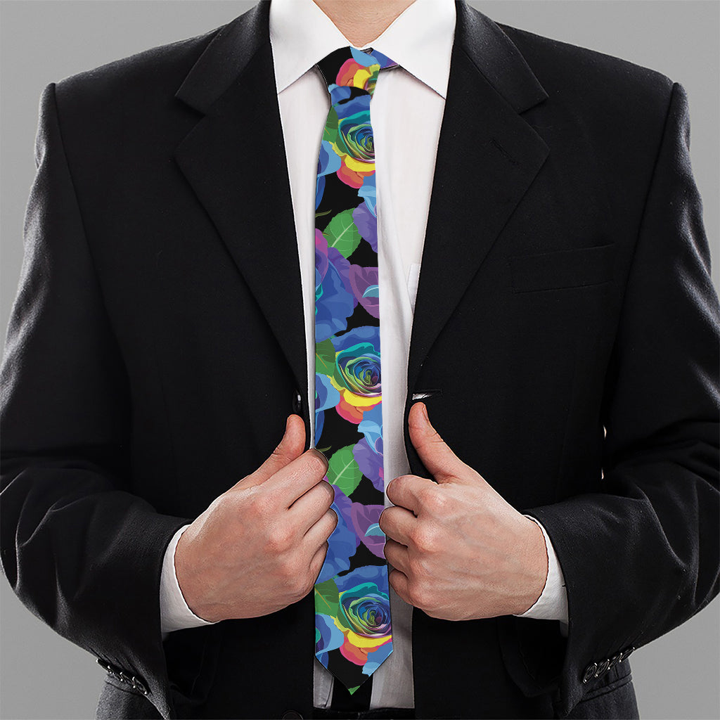 LGBT Pride Rainbow Roses Pattern Print Necktie