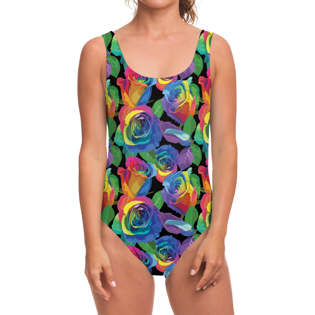 LGBT Pride Rainbow Roses Pattern Print One Piece Swimsuit