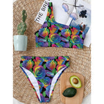 LGBT Pride Rainbow Roses Pattern Print One Shoulder Bikini Top