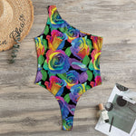 LGBT Pride Rainbow Roses Pattern Print One Shoulder Bodysuit