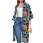 LGBT Pride Rainbow Roses Pattern Print Open Front Beach Cover Up