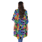 LGBT Pride Rainbow Roses Pattern Print Open Front Beach Cover Up