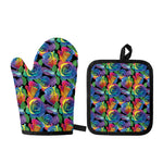 LGBT Pride Rainbow Roses Pattern Print Oven Mitt And Pot Holder Set