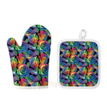 LGBT Pride Rainbow Roses Pattern Print Oven Mitt And Pot Holder Set