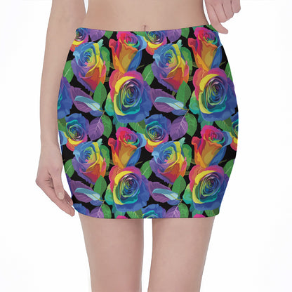 LGBT Pride Rainbow Roses Pattern Print Pencil Mini Skirt