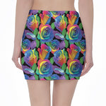 LGBT Pride Rainbow Roses Pattern Print Pencil Mini Skirt