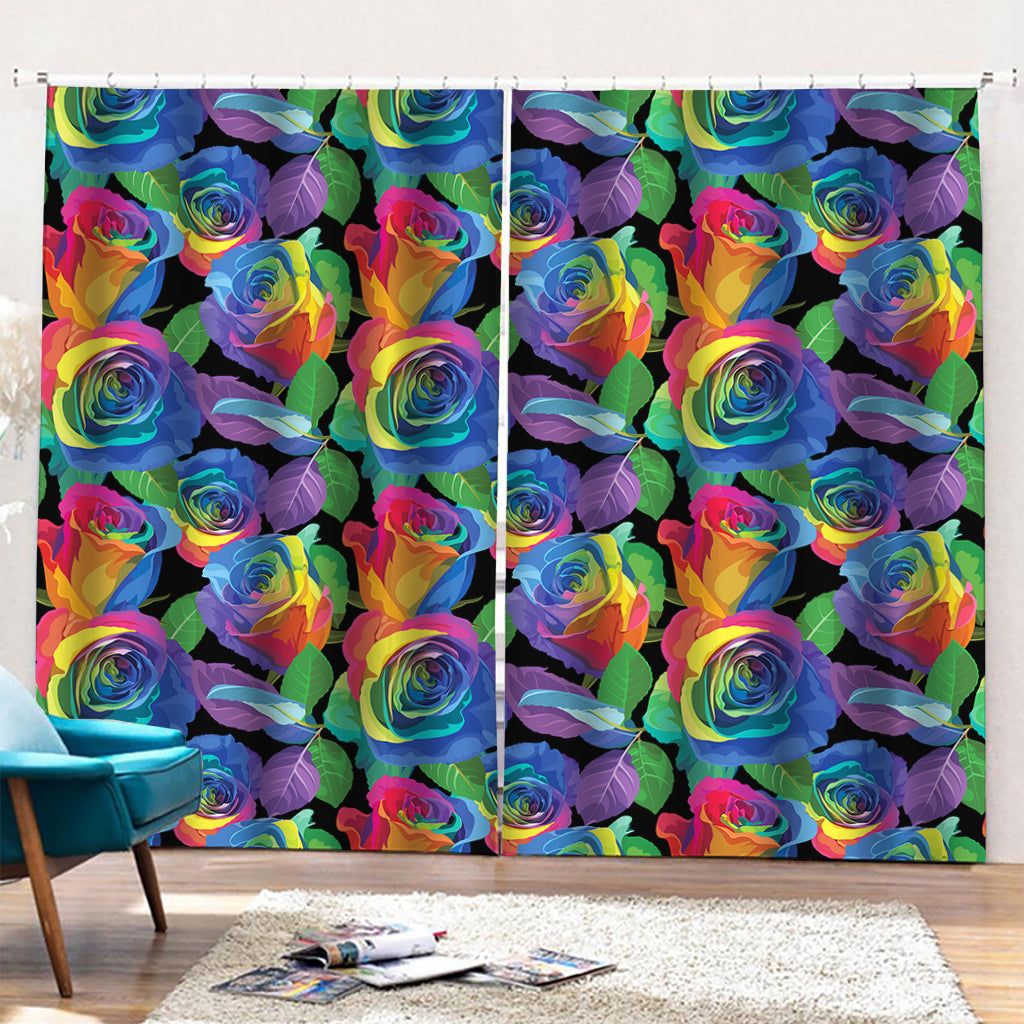 LGBT Pride Rainbow Roses Pattern Print Pencil Pleat Curtains