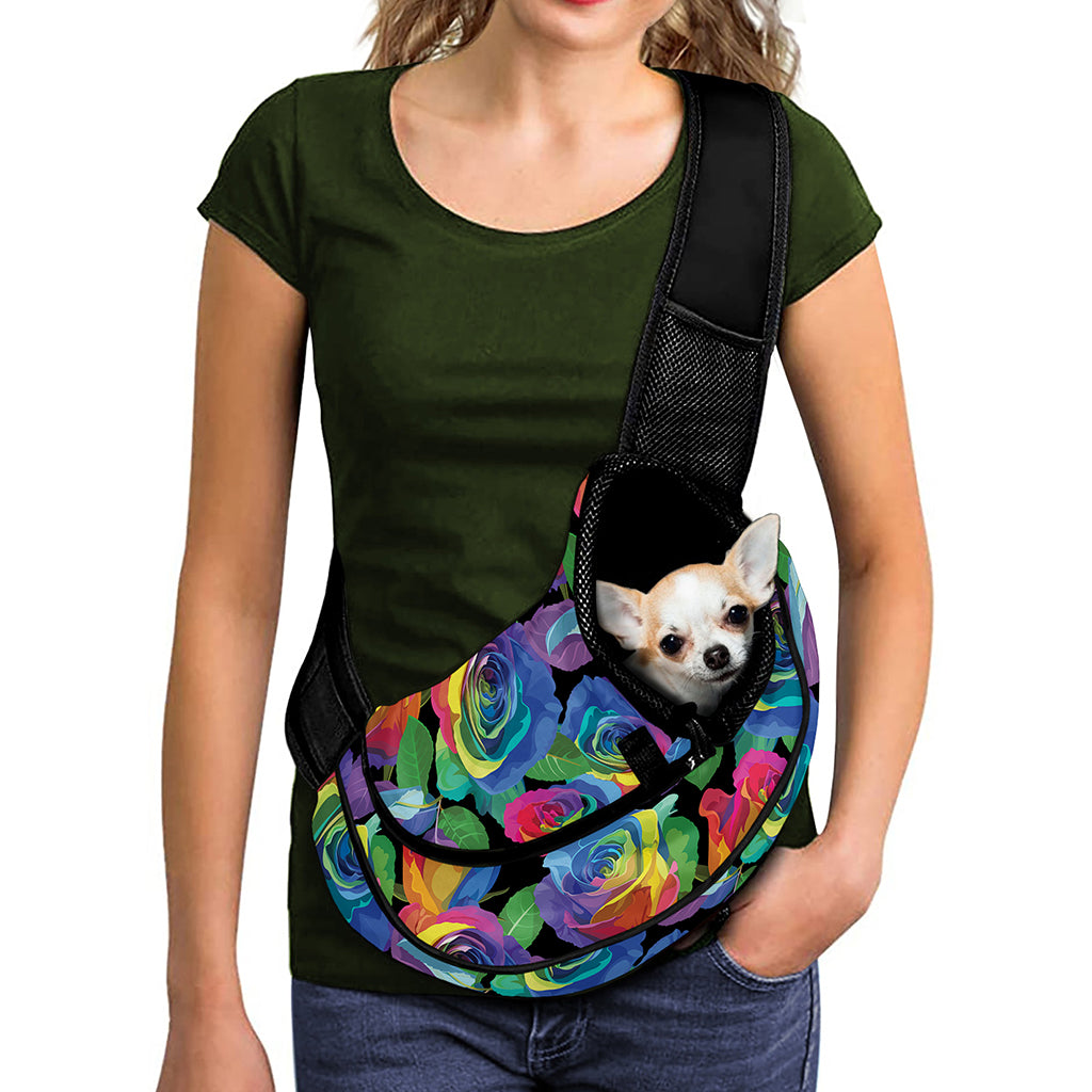 LGBT Pride Rainbow Roses Pattern Print Pet Sling Carrier
