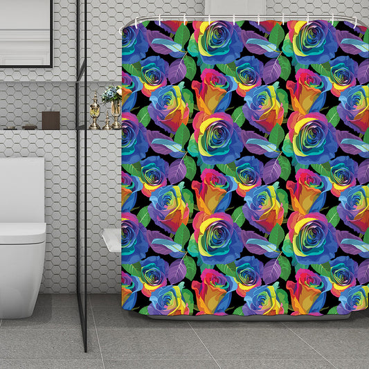 LGBT Pride Rainbow Roses Pattern Print Polyester Shower Curtain