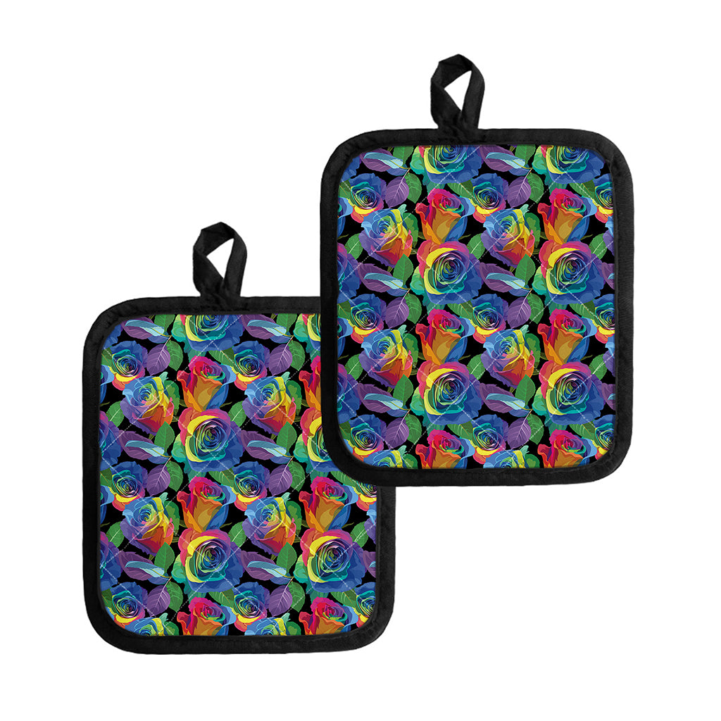 LGBT Pride Rainbow Roses Pattern Print Pot Holders