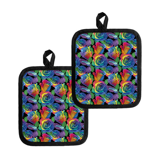 LGBT Pride Rainbow Roses Pattern Print Pot Holders
