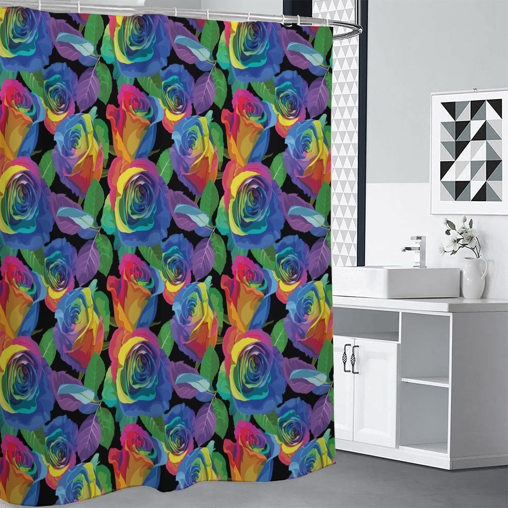 LGBT Pride Rainbow Roses Pattern Print Premium Shower Curtain