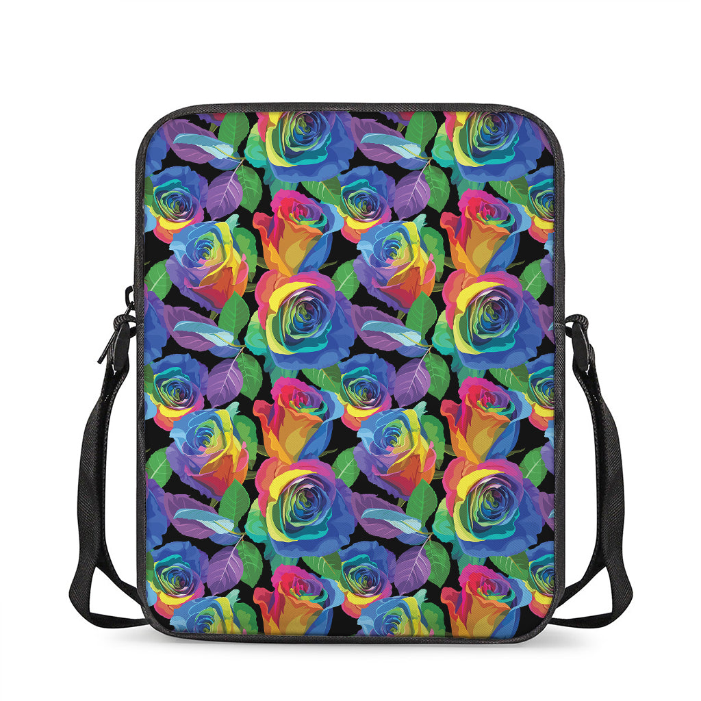 LGBT Pride Rainbow Roses Pattern Print Rectangular Crossbody Bag