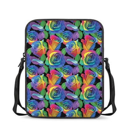 LGBT Pride Rainbow Roses Pattern Print Rectangular Crossbody Bag