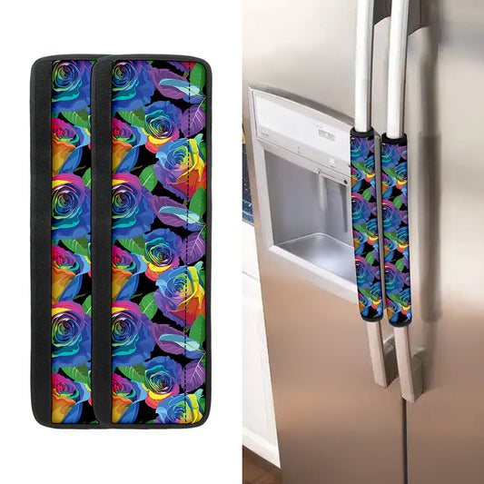 LGBT Pride Rainbow Roses Pattern Print Refrigerator Handle Covers
