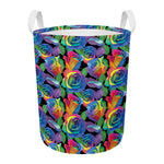 LGBT Pride Rainbow Roses Pattern Print Round Laundry Basket