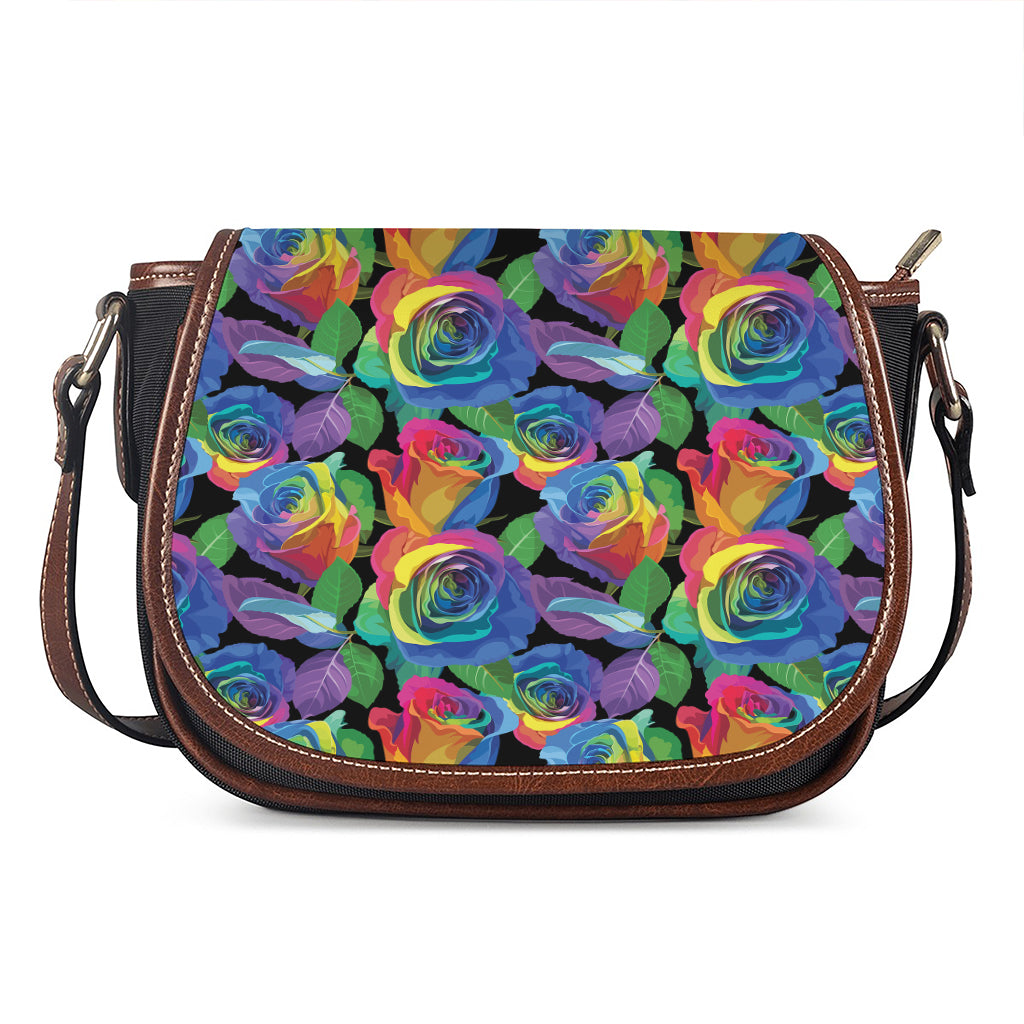 LGBT Pride Rainbow Roses Pattern Print Saddle Bag