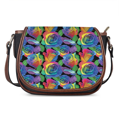 LGBT Pride Rainbow Roses Pattern Print Saddle Bag