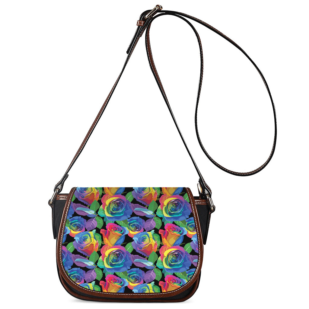 LGBT Pride Rainbow Roses Pattern Print Saddle Bag