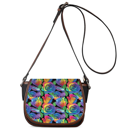 LGBT Pride Rainbow Roses Pattern Print Saddle Bag